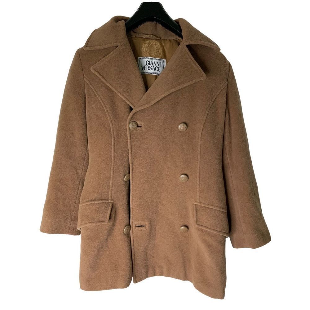 Gianni Versace wool double breasted coat brown medusa head women's size 40